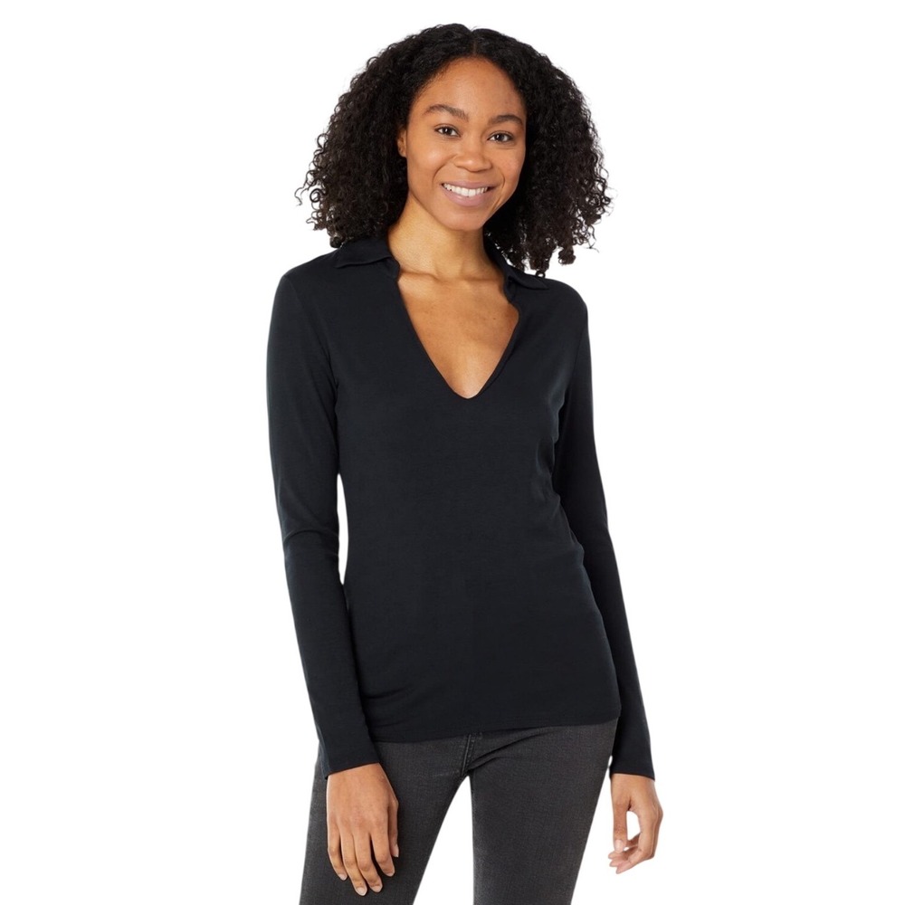 CAPSULE 121 Women The Virgo‎ Top Black V Neck Collar Long Sleeve Size S